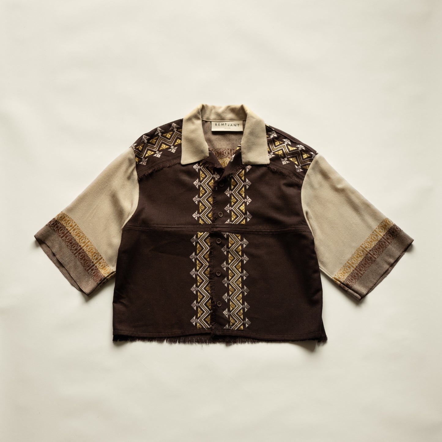 Trellick Shirt in Brown Geo Embroidery