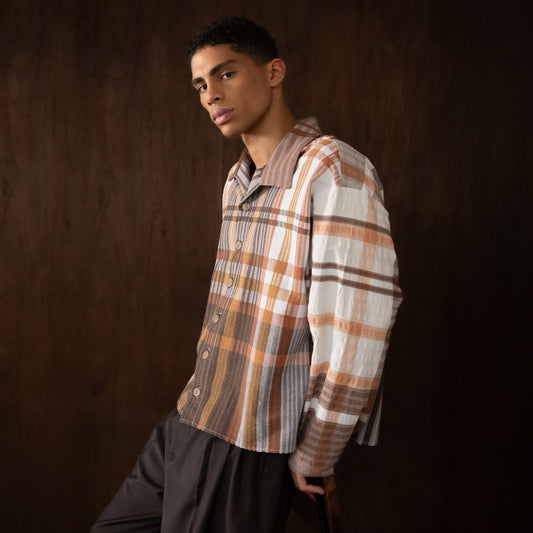 Brunswick Shirt in Brown Seersucker