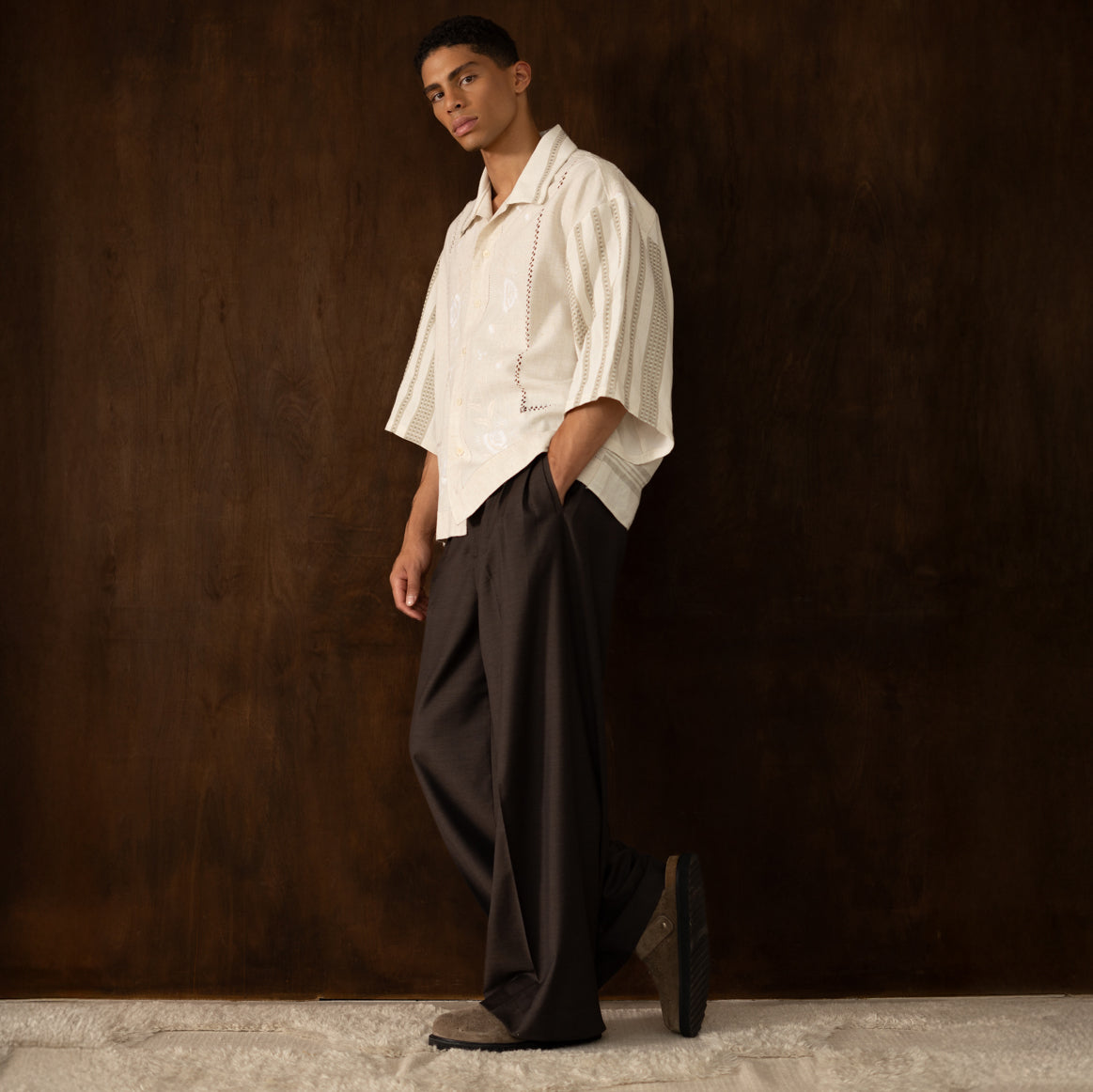 Trellick Shirt in Embroidered Linen