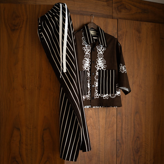 Trellick Pocket Shirt in Brown Stripe