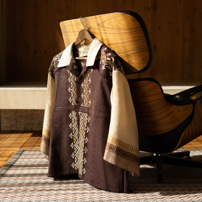 Trellick Shirt in Brown Geo Embroidery