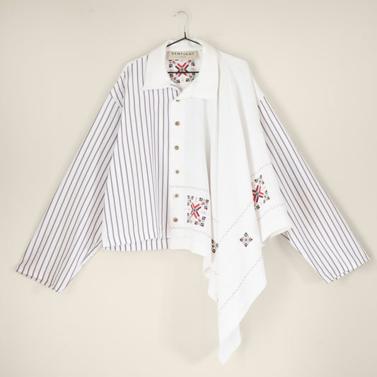 Erno Drape Shirt in Burgundy Stripe