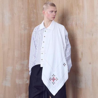 Erno Drape Shirt in Burgundy Stripe