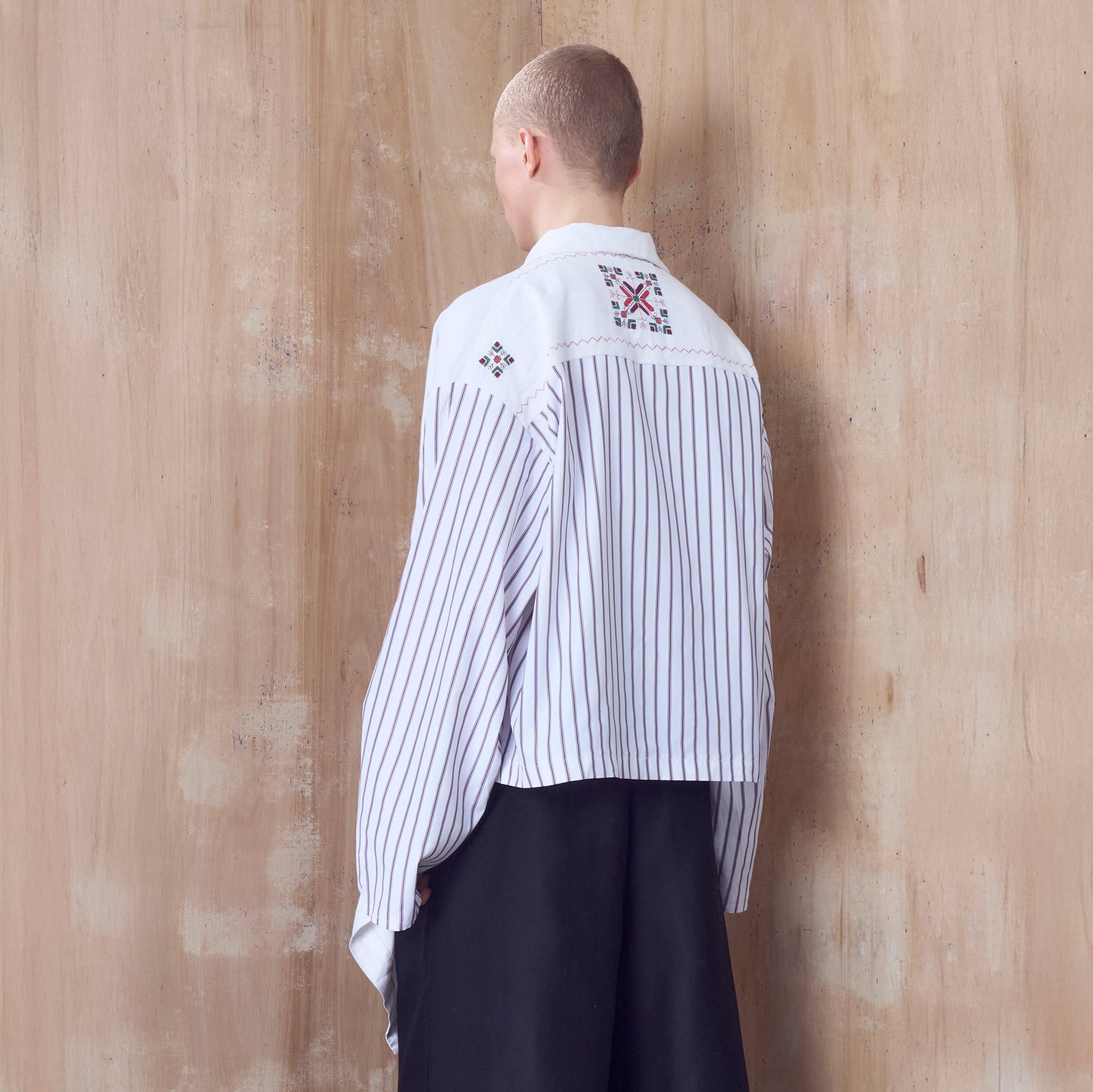 Erno Drape Shirt in Burgundy Stripe