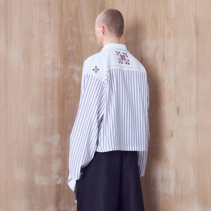 Erno Drape Shirt in Burgundy Stripe