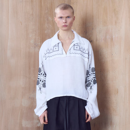 Balfron Polo in Monochrome Embroidery